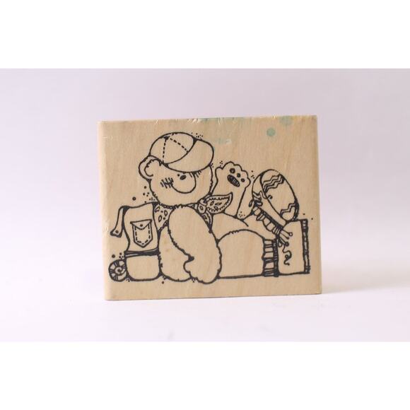 Teddy Bear Backpacking, Cute Animal, Message Stamp - Picture 1 of 3